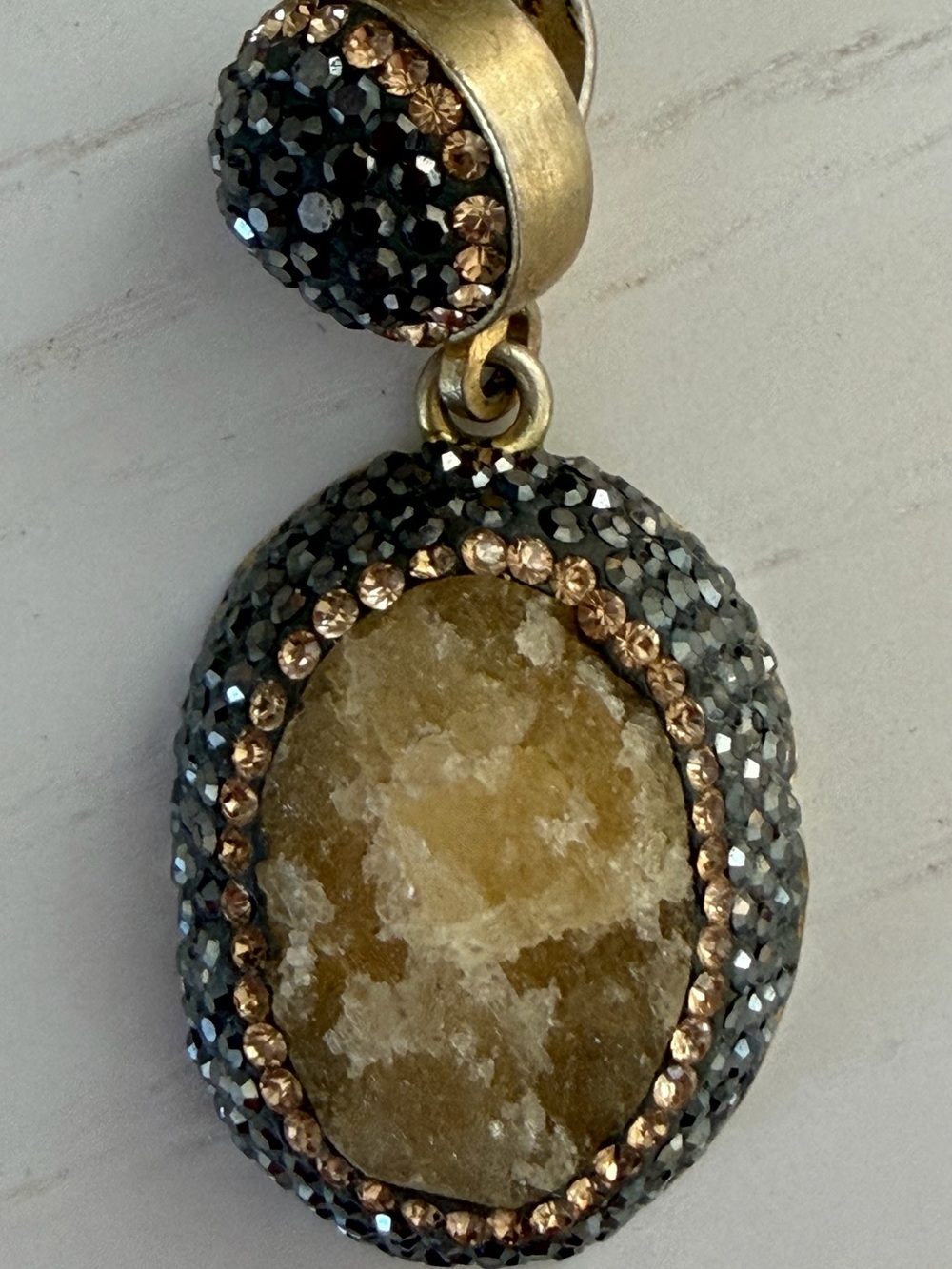 Gold and Black Crystal Oval Drop Pendant